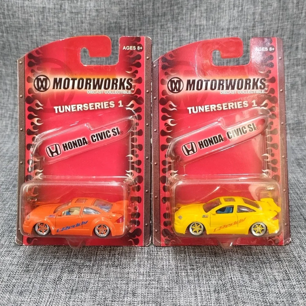 LOT OF 2 Motorworks Diecast Tuner Series 1 Honda Civic Si Yellow & Orange NIB